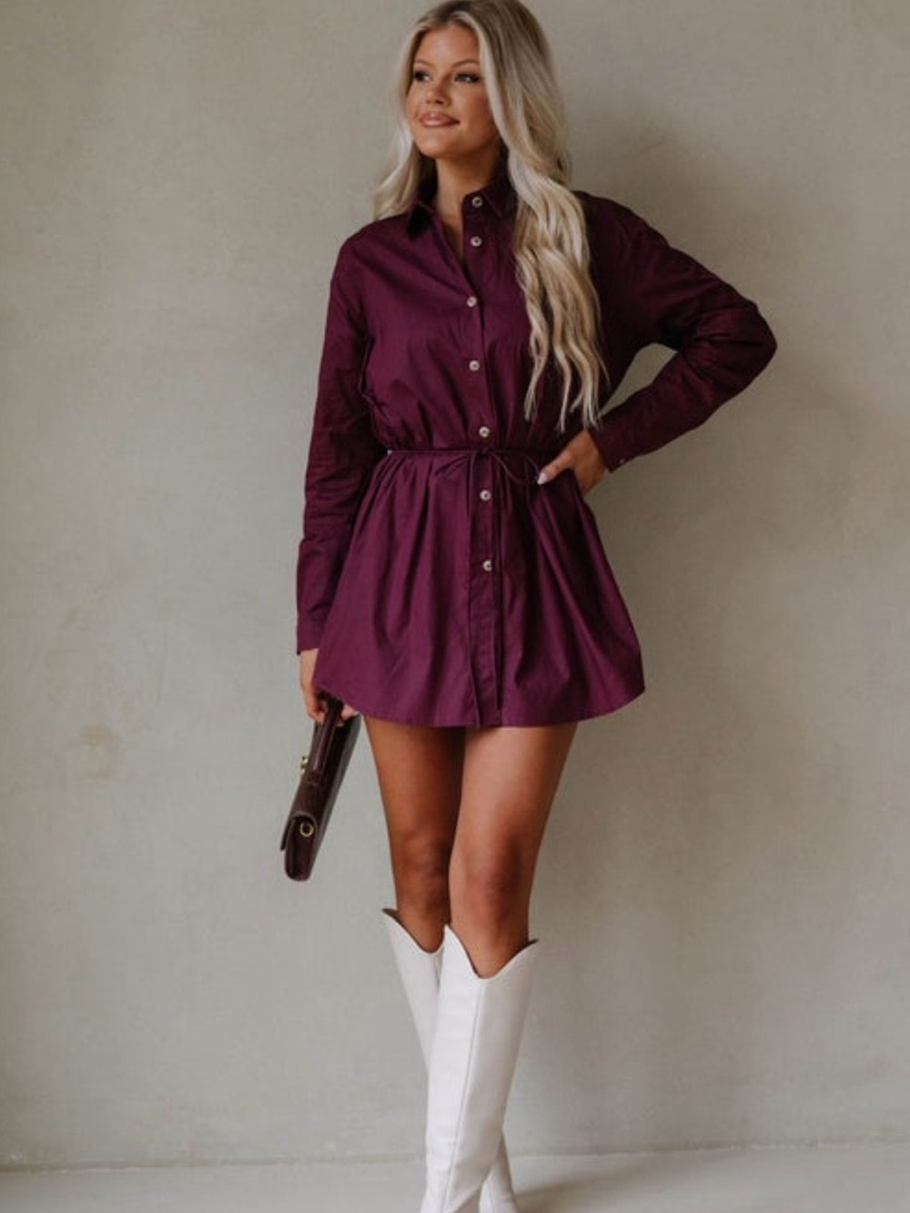 Women's Button-Front Shirtdress in Plum